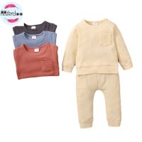 COD SDFGERTERTEEE Mikrdoo Cute Newborn Terno for Kids Boy and Girl Cotton Solid Round Neck Long Sleeve T-shirt Trousers Baby Fashion 2pcs Outfits 3-18 Months