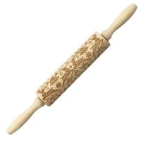 Wood Christmas Printing Rolling Pin Wooden Carvings Embossing Elk Snowflake Christmas Tree Snowman Rolling Pin Cookies Crafts Bread  Cake Cookie Acces