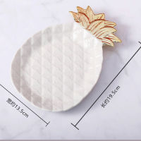 Golden Plating Pineapple Ceramic Jewelry Dish Key Dry Fruit Candy Collection Plate Home Decoration Ornaments 19.5* 13.5 * 2.5cm