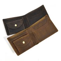 【JH】Retro Genuine Leather Mens Wallet with Coin Pocket Zipper Italian Leather Wallets Mens
