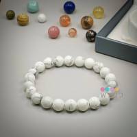 (พราว) .หินฮาวไลต์ (Howlite) ขนาด 8 มม. หินประจำราศีเมถุน ผ่านพิธีปลุกเสก และบรรจุพุทธคุณแล้ว