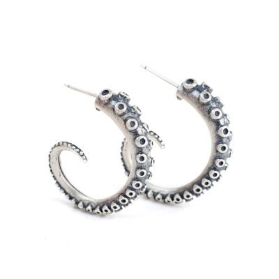 BALMORA 100% 925 Sterling Silver Gothic Style Octopus Tentacle Earring For Women Girl Retro Ear Loop Dangler Ear Stud JewelryTH