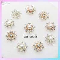 LAIHOU 10PCS 16MM DIY Flatback เครื่องประดับกิ๊บ ปุ่ม Rhinestone ตัดเย็บเสื้อผ้า ปุ่มเกล็ดหิมะ หัวเข็มขัดไข่มุก