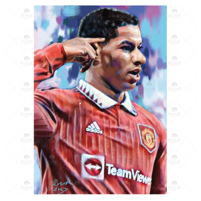 ภาพวาด ไอดอล ID026 Marcus Rashford (แมนเชสเตอร์ยูไนเต็ด) วาดจากiPad โปรแกรม PROCREATE งานปริ้นท์เลเซอร์