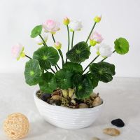 【YD】 Artificial lotus water lily flower plant lotus leaf green stem artificial flower suitable for family party decoration