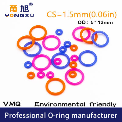 50 ชิ้น/ล็อตสีสันยางซิลิโคน O-Ring ซิลิโคน/VMQ ความหนา CS1.5mm OD5/6/7/8/9/10/11/12*1.5 มม.ซีลยางปะเก็นแหวน-Yinguer