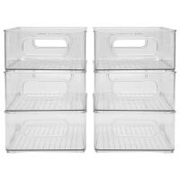 6Pcs Refrigerator Organizer Bins Stackable Fridge Organizers with Cutout Handles Clear Plastic Pantry Food Storage Rack