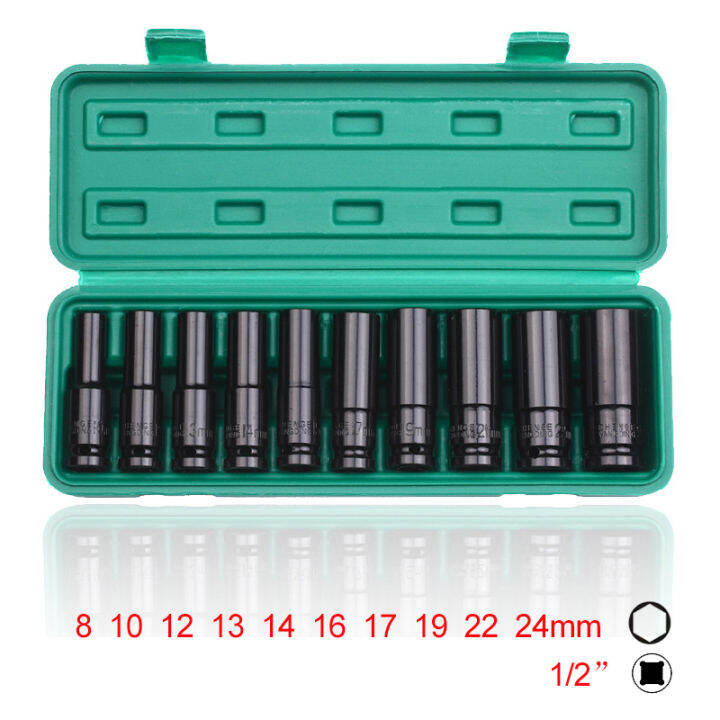 Impact long Socket Set 12 10pcs 8mm 10mm 17mm Metric Hex Nut Driver Socket Wrench Head Tool Kit