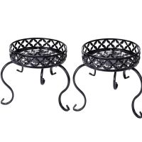 THLT1B 2PCS Metal Small Plant Stand Indoor Outdoor Floor Flower Pot Holder Rack/Round Iron Potted Plant Stands Black