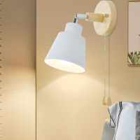 Nordic indoor wooden wall lamp bedsideE27 sconce wall light for bedroom corridor 4 color with zip switch Freely rotatable