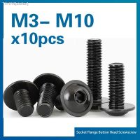 ✲ 10pcs/lot M3 M4 M5 M6 M8 M10 Hex Socket Flange Button Head Screws 10.9 High Stength Black Allen Bolts length 6mm to 40mm