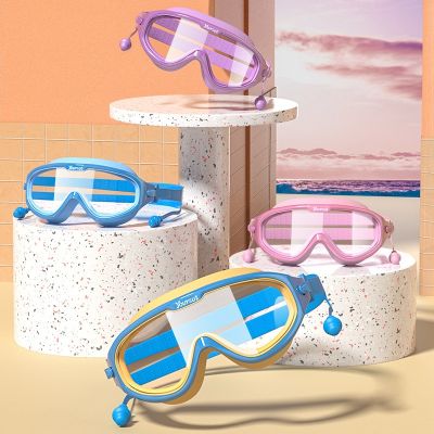 Children Swimming Goggles With Earplugs Swimming Glasses Big Frame Waterproof Anti-fog Boys Girls Swim Goggles Diving Equipment