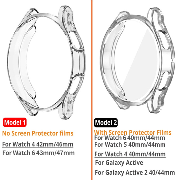 สำหรับ-samsung-galaxy-watch-6-5-4-active-2-44mm-40mm-5pro-45mm-6-4-classic-43mm-47mm-42mm-46mm-สายรัดข้อมือพลาสติกแถบใสเคสห่อหุ้มเคสกันกระแทก