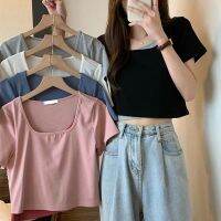 [พร้อมส่ง] เสื้อยืดแขนสั้นสำหรับผู้หญิง เสื้อยืดแต่งทรงสองชั้นสีตัดกัน ทรงสวยแบบสไตล์เกาหลี4007