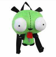 กระเป๋าเป้สะพายหลังตุ๊กตายัดไส้น่ารัก Gir 3d ตาหุ่นยนต์คนต่างด้าวรุกราน Zim กระเป๋าสีเขียวตุ๊กตาหนานุ่ม14นิ้วคริสต์มาส