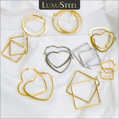 【YP】 LUXUSTEEL Hoops Small Large Round Metal Earrings Not Fade Jewelry