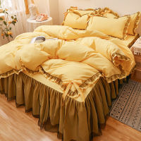 Spot parcel post Korean Brushed Four-Piece of Bed Skirt Princess Style Three-Piece Bedspread Lace Non-Slip Lace 4 Bow Set