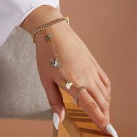 Fashion Butterfly Pendant Link Wrist Bracelet For Women Gothic Punk Finger Ring Bracelets Summer Aesthetic Jewelry 【hot】lkr131