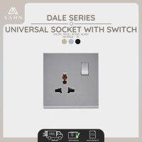 Universal Socket ปลั๊ก [SAHN] เต้ารับ 3 รู พร้อมสวิตซ์เปิด-ปิด รุ่น Dale (D10SL) ผลิตจากโพลีคาร์บอเนต ดีไซน์สวยงาม และทันสมัย