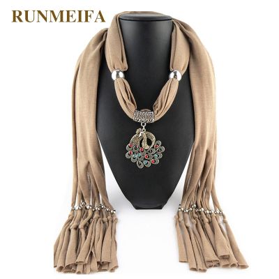 RUNMEIFA Pendants Necklaces Scarf Brand Colorful Iron Alloy Peacock Pendant Solid Scarf Lady jewelry scarf Free Shipping Headbands