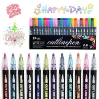 hot！【DT】 12/24 Colors Outline Set Metallic Color Highlighter Scrapbooking for Painting School Suppli