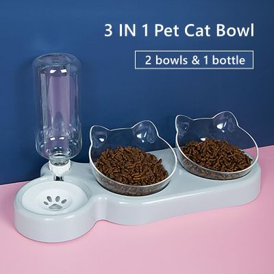 1Pc Cat Dog Bowl Cat Food Basin Dog Food Basin Feeder Inclined Mouth Neck Guard Double Bowl Anti-moisture Raised Stand Pet Bowl