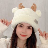 New Hat Women 39;s All-Match Winter Christmas Hat Antlers Cute Knitted Hat Autumn and Winter Korean Warm Woolen Cap Gift