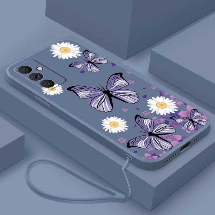 เคสสายคล้องแบบมีเคส-samsung-galaxy-a14-5g-a34-a54-5g-a24-a25-5g-ซิลิโคนเหลวเคสลายดอกไม้ผีเสื้อหรูหราเดซี่น้อย5g