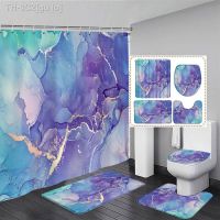 【CW】❉  Marble Shower Curtain and Rug Set Abstract Painted Non-Slip Toilet