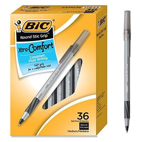 BIC Round Stic Grip Xtra Comfort Ballpoint Pen, Medium Point (1.2mm ...