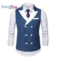 Cozy Up Solid Color Suit Vest Men Slim Double Breasted Soft Gentleman