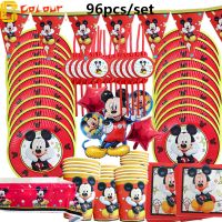 1Set Red Mickey Mouse Theme Disposable Paper Cups Plates Flexible Straws Baby Shower Kid Birthday Napkin Decoration Supplies