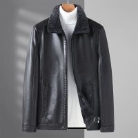 [COD] Dad winter jacket middle-aged mens leather plus velvet thickened one and elderly lapel warm clothes