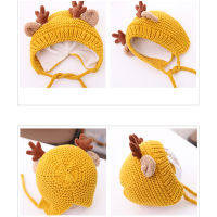 New Cartoon Cute Deer Elk Antlers Baby Hat Winter Knitted Beanie Thick Warm Cap for Boys Girls Solid Color Crochet Christmas Hat