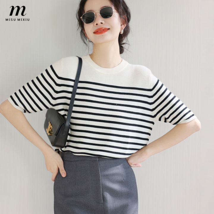 misumixiu-เสื้อถักแบบลำลองสำหรับผู้หญิง-เสื้อถักลายทางคลาสสิก2-1เสื้อกันหนาวแขนยาวสไตล์เกาหลี