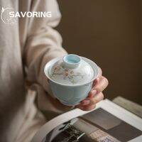 แร่ดิบเซรามิกส์ Tureen มือทาสี Overglaze สีพีช GaiWan พิธีการกังฟู Puer ฝาปิดถ้วย