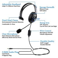 +【； Gaming Headset Noise Canceling Call Center PC Laptop Wire Control Office Mono With Microphone Lightweight Soft 3.5Mm Wired