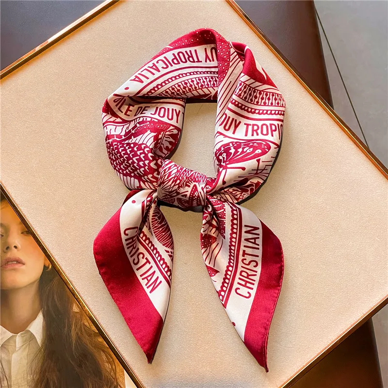 Print 70cm Silk Satin Headkerchief Women Luxury Design Neck Tie Scarf  Female Hair Hand Wrist Foulard Shawl Hijab Bandana New