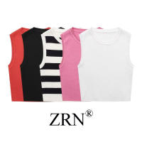 ZRN แขนกุดคอกลมวินเทจเสื้อกั๊กสเวตเตอร์ถักแฟชั่นสำหรับผู้หญิงเสื้อกล้ามสุภาพสตรีเก๋ไก๋สำหรับผู้หญิง