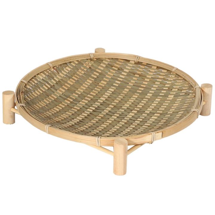 handmade-woven-bamboo-fruit-basket-food-bread-organizer-kitchen-storage-decorative-round-plate-with-bracket