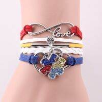 Fashion Infinity Love Hope Autism Awareness Bracelet Rhinestone Puzzle Piece Charm Bracelets Bangles For Women Men Jewelry 【hot】d25bil