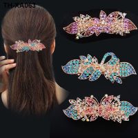 Ponytail hairpin back of head rhinestone bow spring clip large adult hair new as a gift for