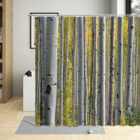 White Birch Forest Trunks Shower Curtain Natural Landscape Fall Fallen Leaves Scenery Bathroom Machine washable Decorative Suit