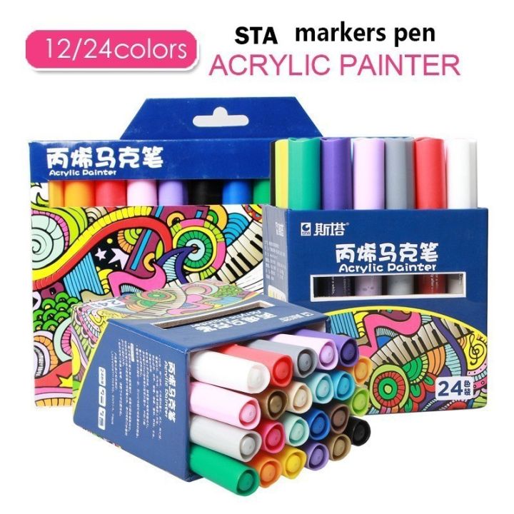 sta-1000-12-24-28colors-acrylic-painter-water-based-dye-ink-art-marker-for-school-painting-supplies-art-creative-diy-graffit-new