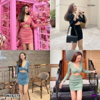 Set 2 ชิ้น เสื้อแขนยาว แขนตุ๊กตา + กระโปรงย่นด้านข้าง TT16379