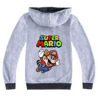 Mario Bros สีดำ/ สีเทาแขนยาวผ้าฝ้าย + โพลีเอสเตอร์ฤดูใบไม้ผลิและฤดูใบไม้ร่วงเสื้อผ้าเด็ก3-16ปี Boy S Hooded Zipper เสื้อกันหนาวสำหรับชาย15ปีหญิง