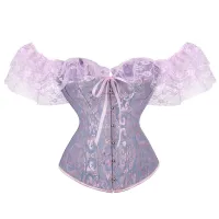 Vintage Jacquard ลูกไม้แขนสั้น Top Plus ขนาดชุดชั้นใน Bustier Masquerade เซ็กซี่ Overbust Corsets