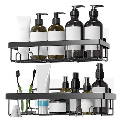 Shower Caddy Shelf Organizer Rack(2Pack), Bathroom Accessories Basket Shelves with Hooks, Wall Mount Shower Storage