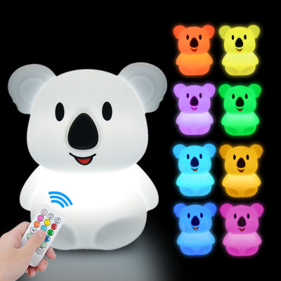 Koala LED Night Light Touch Sensor Remote Control RGB Dimmable Timer USB Rechargeable Silicone Desk Lamp for Children Baby Gift