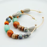 【YF】▧△✹  FishSheep 2019 Colorful Hoop Earring Printed Wood Beads Big Hoops